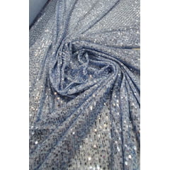 Paetê Bordado Glamour com Elastano Azul Serenity - Largura 1,40 m x Comprimento 0,80 cm