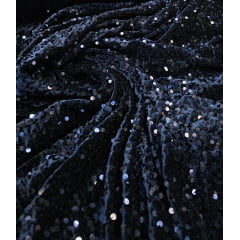 Veludo Cristal Bordado Azul Marinho - Largura 1,50 m x Comprimento 2 m 