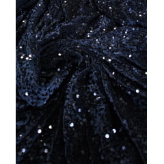 Veludo Cristal Bordado Azul Marinho - Largura 1,50 m x Comprimento 2 m 