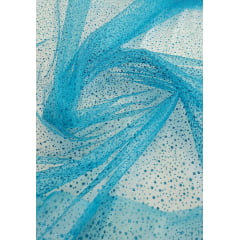 Tule Explosão com Glitter Azul Turquesa - Largura 1,50 m x Comprimento 1,70 m 