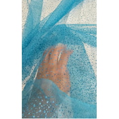 Tule Explosão com Glitter Azul Turquesa - Largura 1,50 m x Comprimento 1,70 m 