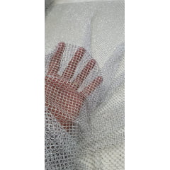 Tela Arrastão Branco com Pedrarias Prata - Largura 1,30 m x Comprimento 1 m 