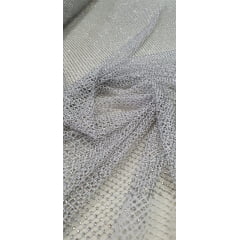 Tela Arrastão Branco com Pedrarias Prata - Largura 1,30 m x Comprimento 1 m 