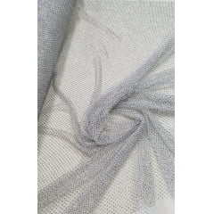 Tela Arrastão Branco com Pedrarias Prata - Largura 1,30 m x Comprimento 1 m 
