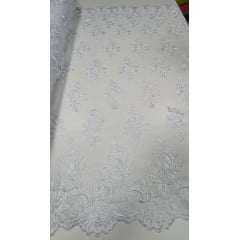Tule Bordado com Bico Branco 13 - Largura 1,35 m x Comprimento 1,54 m