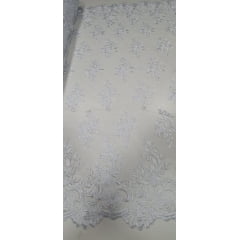 Tule Bordado com Bico Branco 13 - Largura 1,35 m x Comprimento 1,65 m 