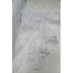 Tule Bordado com Bico Branco 13 - Largura 1,35 m x Comprimento 1,65 m 