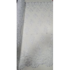 Tule Bordado com Bico Branco 13 - Largura 1,35 m x Comprimento 1,65 m 