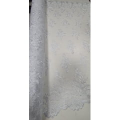 Tule Bordado com Bico Branco 13 - Largura 1,35 m x Comprimento 1,65 m 