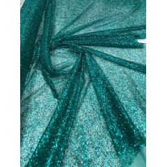 Tule com Glitter Verde Floresta Pesado - Largura 1,40  m x Comprimento 1 m 