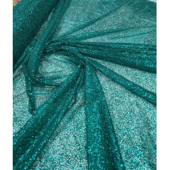 Tule com Glitter Verde Floresta Pesado - Largura 1,40  m x Comprimento 1 m 