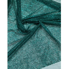 Tule com Glitter Verde Floresta Pesado - Largura 1,40  m x Comprimento 1 m 