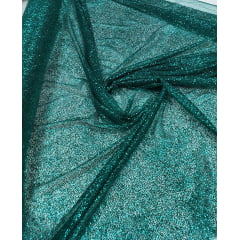 Tule com Glitter Verde Floresta Pesado - Largura 1,40  m x Comprimento 1 m 