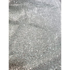 Tule com Glitter Prata Pesado  - Largura 1,40 m x Comprimento 1 m 