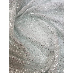 Tule com Glitter Prata Pesado  - Largura 1,40 m x Comprimento 1 m 