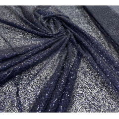 Tule com Glitter Azul Marinho Pesado  - Largura 1,40 m x Comprimento 0,70 cm
