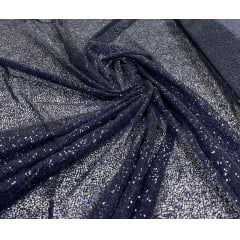 Tule com Glitter Azul Marinho Pesado  - Largura 1,40 m x Comprimento 0,70 cm