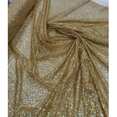 Tule com Glitter Dourado Pesado  - Largura 1,40 m x Comprimento 0,50 cm