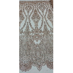 Tule Bordado com Glitter e Paetê Rosê Gold Modelo 3563 - Largura 1,45 m x Comprimento 3 m 