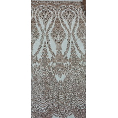 Tule Bordado com Glitter e Paetê Rosê Gold Modelo 3563 - Largura 1,45 m x Comprimento 3 m 