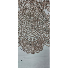 Tule Bordado com Glitter e Paetê Rosê Gold Modelo 3563 - Largura 1,45 m x Comprimento 3 m 