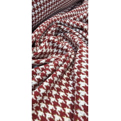 Tweed Premium Pesado Pied de Poule Marsala com Fio Metálico - Largura 1,47 m x Comprimento 1 m 