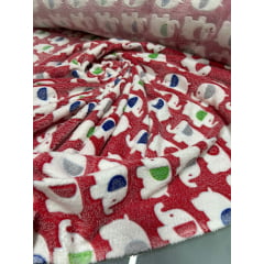 Ultra Soft Fleece 3D Estampada Elefantes Fundo Vermelho - Largura 1,60 m x Comprimento 1,30 m 