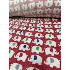 Ultra Soft Fleece 3D Estampada Elefantes Fundo Vermelho - Largura 1,60 m x Comprimento 1,50 m 