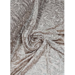 Renda Nude Bordada com Paetês em Arabescos Dourado - Largura 1,50 m x Comprimento 4 m 