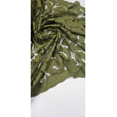 Layse Richelieu Verde Militar Flores I19   - Largura 1,30 m x Comprimento 2 m 