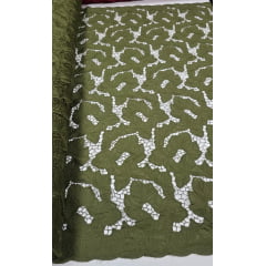 Layse Richelieu Verde Militar Flores I19   - Largura 1,30 m x Comprimento 2 m 