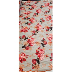 Layse Bordada Premium Estampada Laranja e Kaki Coleção 2024 - Largura 1,38 m x Comprimento 4 m 