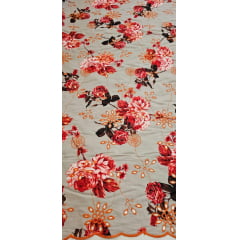 Layse Bordada Premium Estampada Laranja e Kaki Coleção 2024 - Largura 1,38 m x Comprimento 4 m 