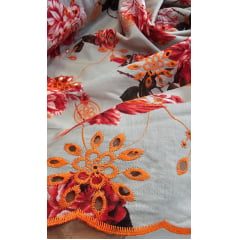 Layse Bordada Premium Estampada Laranja e Kaki Coleção 2024 - Largura 1,38 m x Comprimento 4 m 