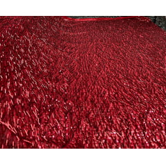 Tule Bordado com Paetês e Canutilhos Saab Vermelho Cereja - Largura 1,30 m x Comprimento 1 m 