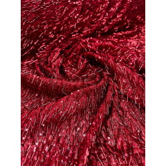 Tule Bordado com Paetês e Canutilhos Saab Vermelho Cereja - Largura 1,30 m x Comprimento 1 m 
