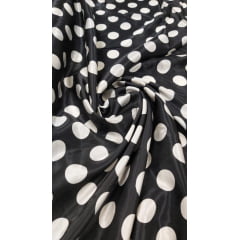 Cetim Preto Bola Branca - Largura 1,47 m x Comprimento 3 m 