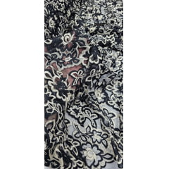 Renda Bordada Cayene Preto com Fio Metálico Dourado - Largura 1,35 m x Comprimento 0,55 cm