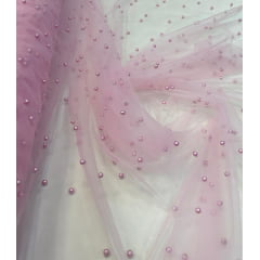 Tule Iluzione com Pérolas Rosa Bebê - Largura 1,60 m x Comprimento 0,80 cm