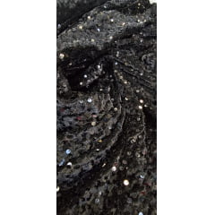 Veludo Cristal Bordado Preto COM DEFEITO - Largura 1,50 m x Comprimento  1 M 