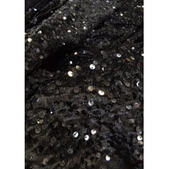 Veludo Cristal Bordado Preto COM DEFEITO - Largura 1,50 m x Comprimento  1 M 