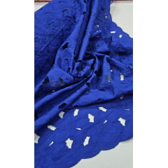 Layse Richelieu Azul Royal Flores I18 SUJO   - Largura 1,30 m x Comprimento 1 m 