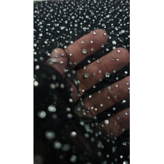 Tule Party Fundo Preto com Strass Prata - Largura 1,40 m x Comprimento 0,70 cm
