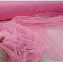 Tule com Glitter Fantasy Rosa Chiclete - Largura 1,50 m x Comprimento 1 m 