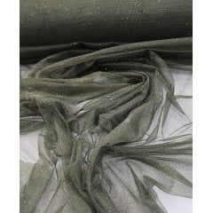 Tule com Glitter Fantasy Verde Oliva - Largura 1,50 m x Comprimento 1,30 m 