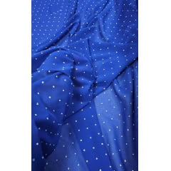 Mousseline Toque de Seda Com Strass Azul Royal  - Largura 1,50 m x Comprimento 1,30 m 