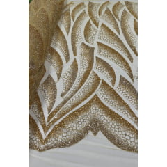 Tule Bordado com Pedrarias Dourado Modelo HS2091 - Comprimento 2,30 m x Largura 1,30 m 