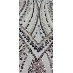 Tule Bordado com Pedrarias Premium Rosê Multicolor HT97504 - Comprimento 1,10 m x Largura 1,30 m