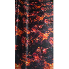 Cetim Estampado Digital Rosas de Fogo COM DEFEITO NA COSTURA - Comprimento 2 m x Largura 1,47 m 