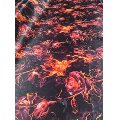 Cetim Estampado Digital Rosas de Fogo COM DEFEITO NA COSTURA - Comprimento 2 m x Largura 1,47 m 